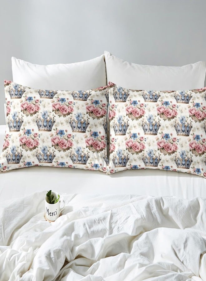 Man Fei Manfei Princess Crown Bed Sheet Queen Size,Rustic Garden Roses Flowers Vintage Pink Blue Floral Sheets,Dreamy Fairy Tale Crown Deep Pocket Bedding Sets (1 Fitted,1 Flat,2 Pillowcases) - Image 5