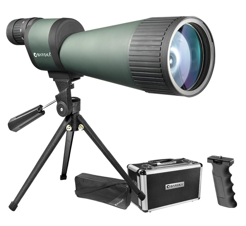 BARSKA Benchmark 18-90x88 Straight Spotting Scope with Handheld Tripod, Table Top Tripod, Soft Carrying Case And Hard Case, Green/Black/Dark Green - Image 1