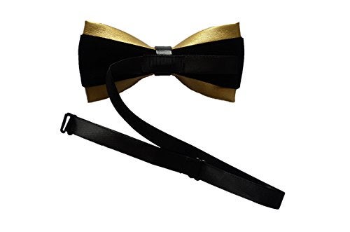 Hello Tie Men's Pre-Tied Double Color PU Leather Luxury Bow Ties with Crystal Decoration-Golden - Image 2