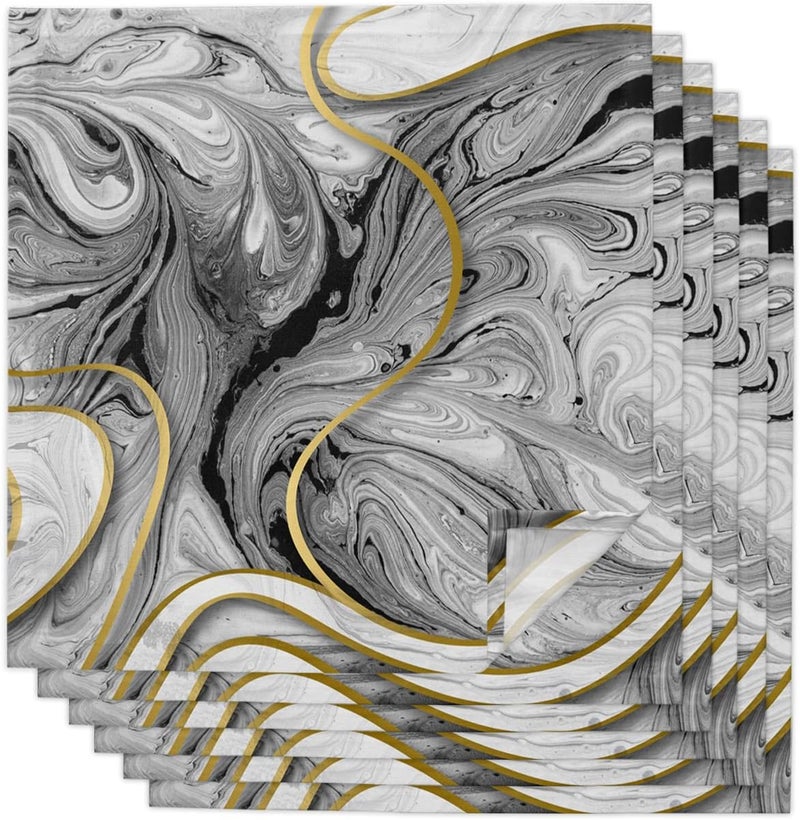IDOWMAT Cloth Napkins Set of 6  Washable Linen Napkins Lunch Dinner Napkin  Abstract Gray Gold Marble Textured Napkins Absorbent Reusable Western Napkins for Wedding Party 20x20 - Image 1