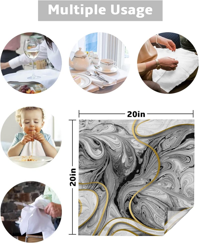 IDOWMAT Cloth Napkins Set of 6  Washable Linen Napkins Lunch Dinner Napkin  Abstract Gray Gold Marble Textured Napkins Absorbent Reusable Western Napkins for Wedding Party 20x20 - Image 5