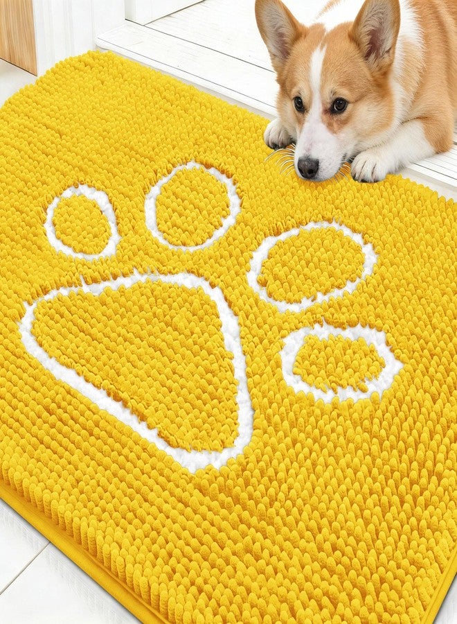 OLANLY Dog Door Mat for Muddy Paws 30x20, Paw Print Design, Absorbs Moisture and Dirt, Absorbent Non-Slip Washable Doormat, Quick Dry Chenille Mud Mat for Dogs, Entry Indoor Entryway Carpet, Yellow - Image 1
