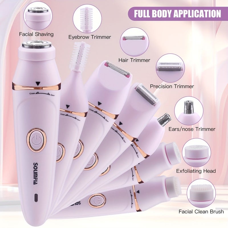 Pink Color Women's 7-in-1 Electric Depilator Shaver Eyebrow Waxing Set - Image 1
