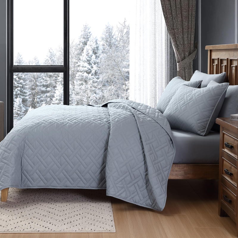 Cleva Queen Size Quilt Set, Quarry Bedspreads, Ultra Soft Lightweight Coverlet, Modern Diamond Pattern, 3 Piece Set (1 Quilt, 2 Pillow Shams) - Image 3