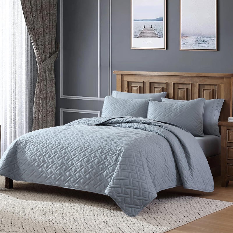 Cleva Queen Size Quilt Set, Quarry Bedspreads, Ultra Soft Lightweight Coverlet, Modern Diamond Pattern, 3 Piece Set (1 Quilt, 2 Pillow Shams) - Image 2