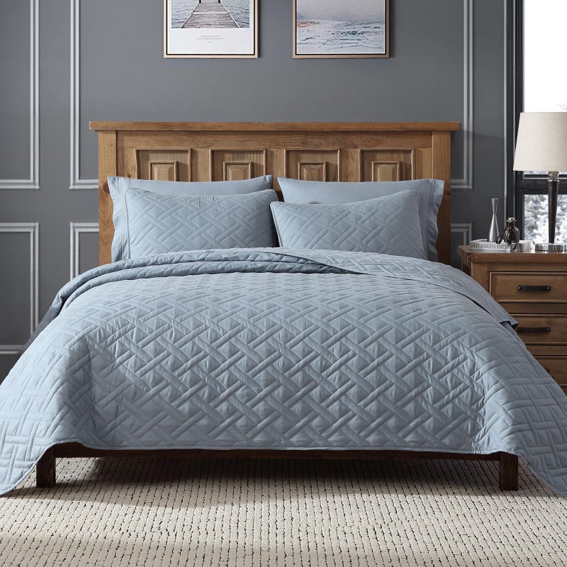 Cleva Queen Size Quilt Set, Quarry Bedspreads, Ultra Soft Lightweight Coverlet, Modern Diamond Pattern, 3 Piece Set (1 Quilt, 2 Pillow Shams) - Image 1