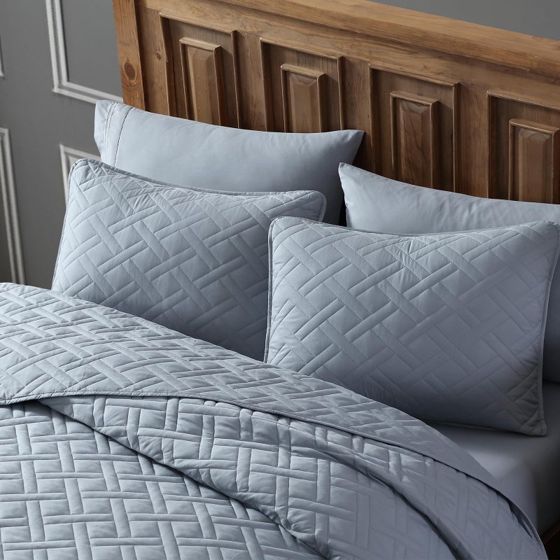 Cleva Queen Size Quilt Set, Quarry Bedspreads, Ultra Soft Lightweight Coverlet, Modern Diamond Pattern, 3 Piece Set (1 Quilt, 2 Pillow Shams) - Image 4