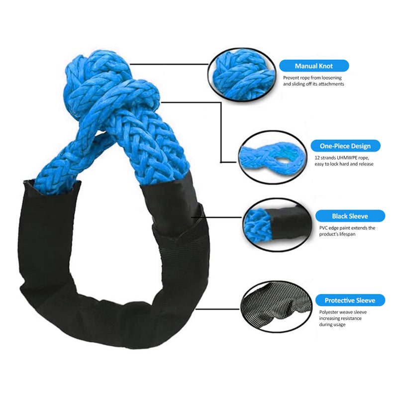 Synthetic Soft Shackle, Soft Shackle Recovery Rope with Sleeves for Boating ATV UTV SUV Truck Off-Road Recovery (Blue) - Image 5