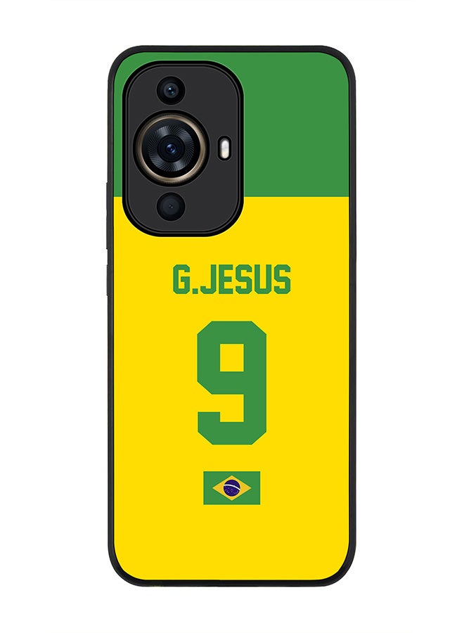 Stylizedd Rugged Black Edge case for Huawei nova 11 Pro, Slim fit Soft Flexible Rubber Edges Anti Drop Cover - Football Team - Brazil, Player Name - G.Jesus - Image 1