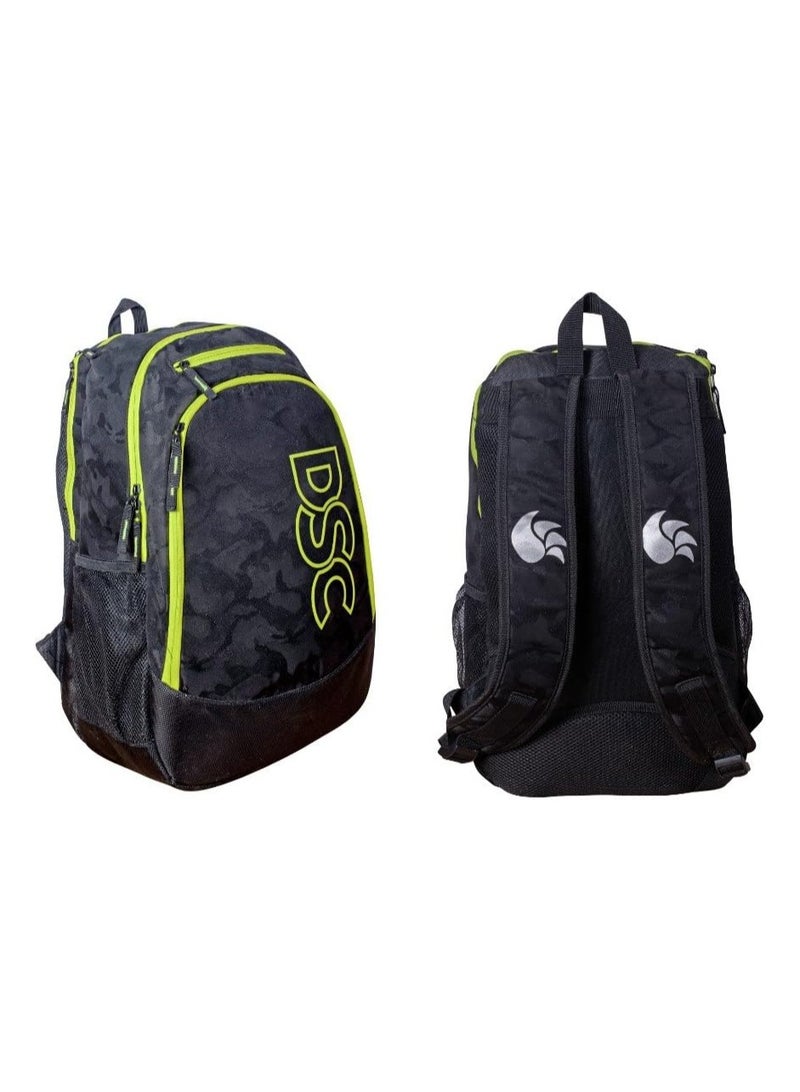 دي أس سي حقيبة ظهر DSC Aspire خفيفة للمدرسة للأولاد والبنات – أسود/أخضر – مقاومة للماء مع عدة جيوب، أحزمة مبطنة، وجيوب جانبية – للمدرسة، الجامعة، والسفر - Image 1