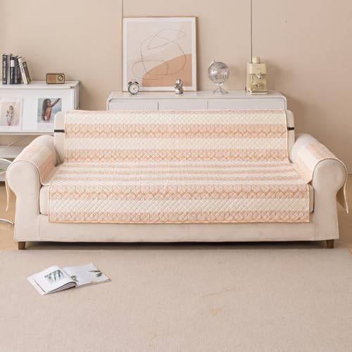 House of Quirk Quilted Printed Sofa Cover for Indian Sofa Set – Washable, Durable & Soft Fabric Protector (Beige Loop, Three Seater) - Image 3