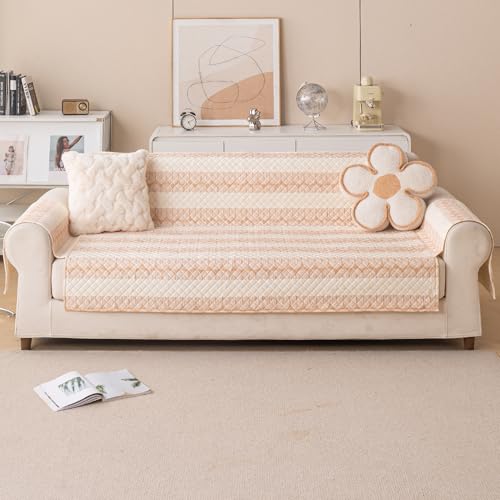House of Quirk Quilted Printed Sofa Cover for Indian Sofa Set – Washable, Durable & Soft Fabric Protector (Beige Loop, Three Seater) - Image 5