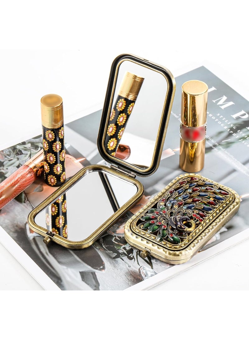 NOSKIN Vintage Style Double-Sided Compact Mirror Set, Butterfly & Peacock Embossed, Antique Gold Finish, 2 Pack - Image 2