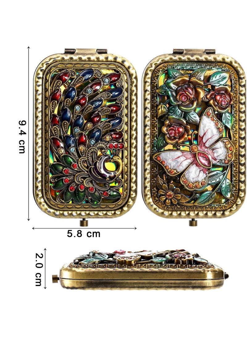 NOSKIN Vintage Style Double-Sided Compact Mirror Set, Butterfly & Peacock Embossed, Antique Gold Finish, 2 Pack - Image 3