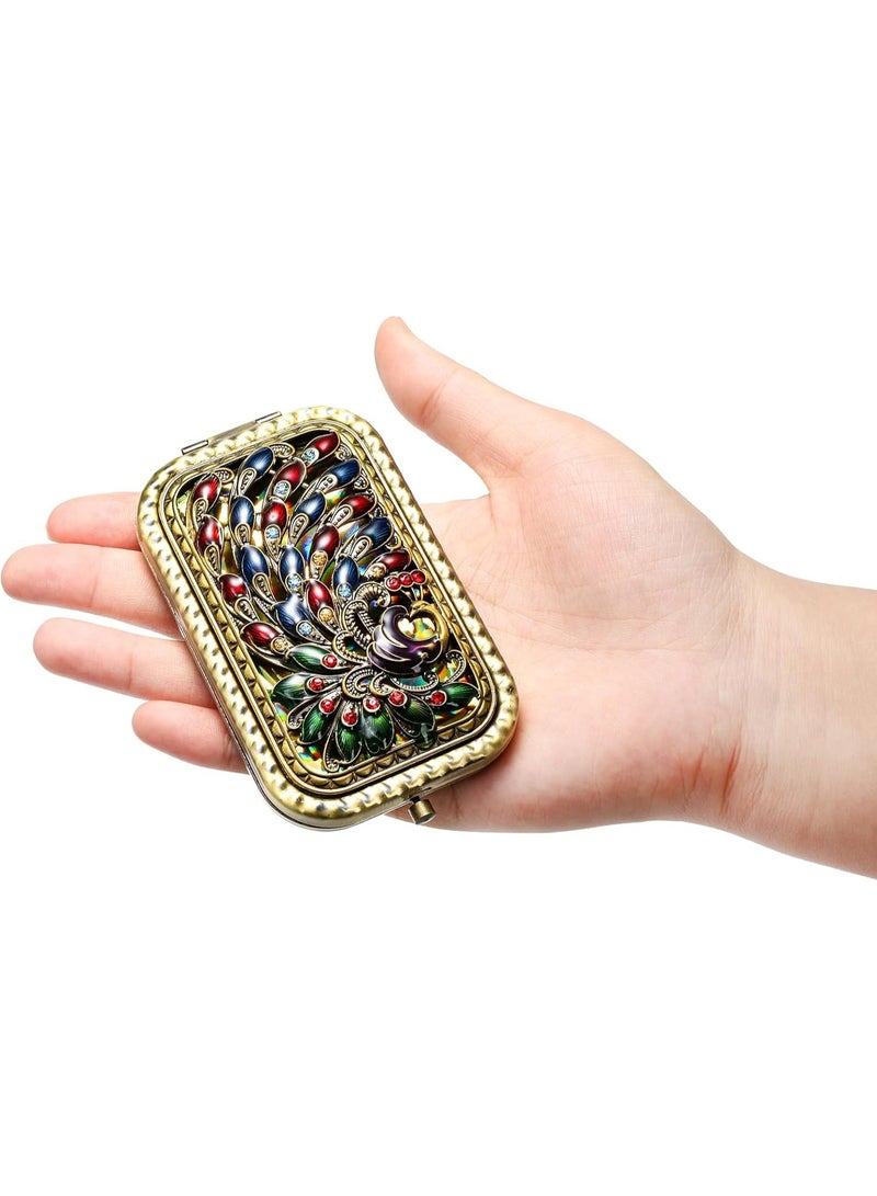 NOSKIN Vintage Style Double-Sided Compact Mirror Set, Butterfly & Peacock Embossed, Antique Gold Finish, 2 Pack - Image 5