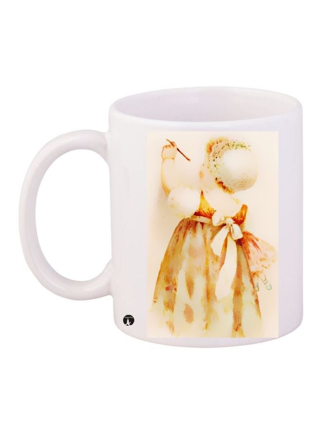 RYN Girl Printed Coffee Mug White/Yellow/Beige 11ounce