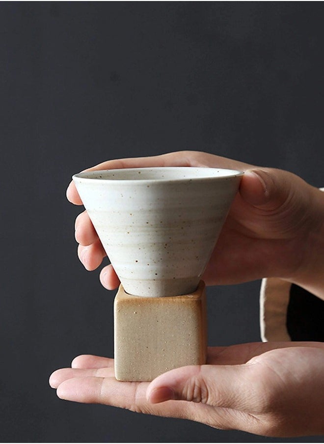 ShebSheb - Ceramic Coarse Pottery Coffee Mug with Base,Creative Triangular Cone Funnel Shape Porcelain Coffee Cup,Ceramic Tea Cup Mug for Coffee Milk Tea Latte Yogurt - Image 1