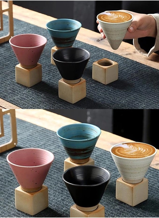 ShebSheb - Ceramic Coarse Pottery Coffee Mug with Base,Creative Triangular Cone Funnel Shape Porcelain Coffee Cup,Ceramic Tea Cup Mug for Coffee Milk Tea Latte Yogurt - Image 1