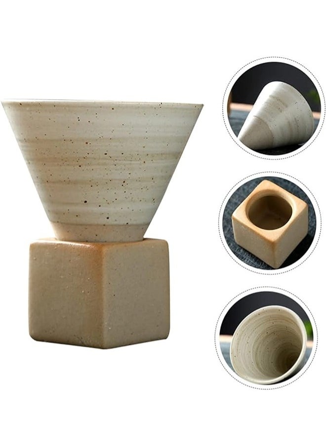ShebSheb - Ceramic Coarse Pottery Coffee Mug with Base,Creative Triangular Cone Funnel Shape Porcelain Coffee Cup,Ceramic Tea Cup Mug for Coffee Milk Tea Latte Yogurt - Image 1