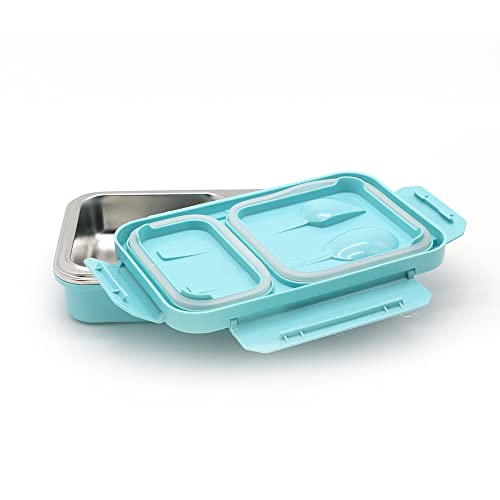 SKi Homeware Happy Meal, Stainless Steel 2 Compartment Insulated Lunch Box | a Spoon & a Fork in its Seperate Holder | Leak Proof | Frozen - Image 3