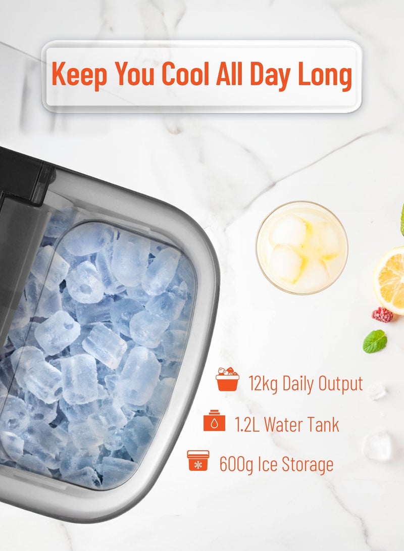 porodo Instant Bullet Ice Maker with Transparent Lid / Water Tank Capacity 1.2L / Ice Shape Bullet-Shaped Ice / Rapid Ice Production / Space-Saving Design / User-Friendly Pane / 0.6kg Ice Capacity - Silver - Image 3