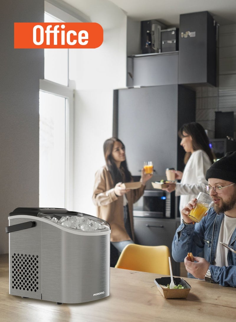porodo Instant Bullet Ice Maker with Transparent Lid / Water Tank Capacity 1.2L / Ice Shape Bullet-Shaped Ice / Rapid Ice Production / Space-Saving Design / User-Friendly Pane / 0.6kg Ice Capacity - Silver - Image 5