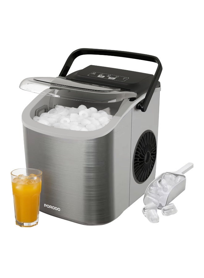 porodo Instant Bullet Ice Maker with Transparent Lid / Water Tank Capacity 1.2L / Ice Shape Bullet-Shaped Ice / Rapid Ice Production / Space-Saving Design / User-Friendly Pane / 0.6kg Ice Capacity - Silver - Image 1