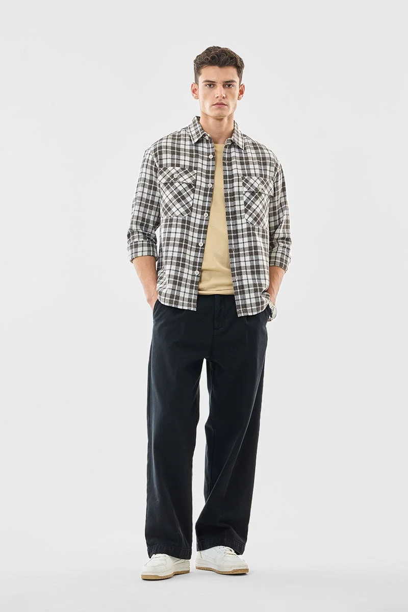 سنيتش Brown Checkered Long Sleeve Relaxed Overshirt