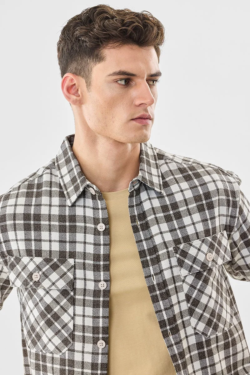 سنيتش Brown Checkered Long Sleeve Relaxed Overshirt