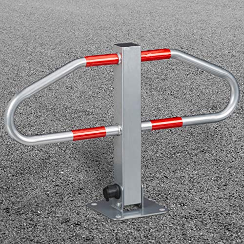 Relaxdays Parking Barrier, Size: 47 x 70 x 18 cm Manual Parking Blocker and Space Saver Made of Metal w/ 2 Keys as Barrier for Cars w/Reflective Markers Locking Park Block, Silver - Image 5