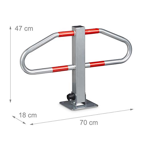 Relaxdays Parking Barrier, Size: 47 x 70 x 18 cm Manual Parking Blocker and Space Saver Made of Metal w/ 2 Keys as Barrier for Cars w/Reflective Markers Locking Park Block, Silver - Image 4