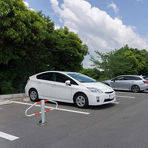 Relaxdays Parking Barrier, Size: 47 x 70 x 18 cm Manual Parking Blocker and Space Saver Made of Metal w/ 2 Keys as Barrier for Cars w/Reflective Markers Locking Park Block, Silver - Image 2