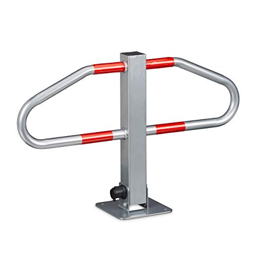Relaxdays Parking Barrier, Size: 47 x 70 x 18 cm Manual Parking Blocker and Space Saver Made of Metal w/ 2 Keys as Barrier for Cars w/Reflective Markers Locking Park Block, Silver - Image 1