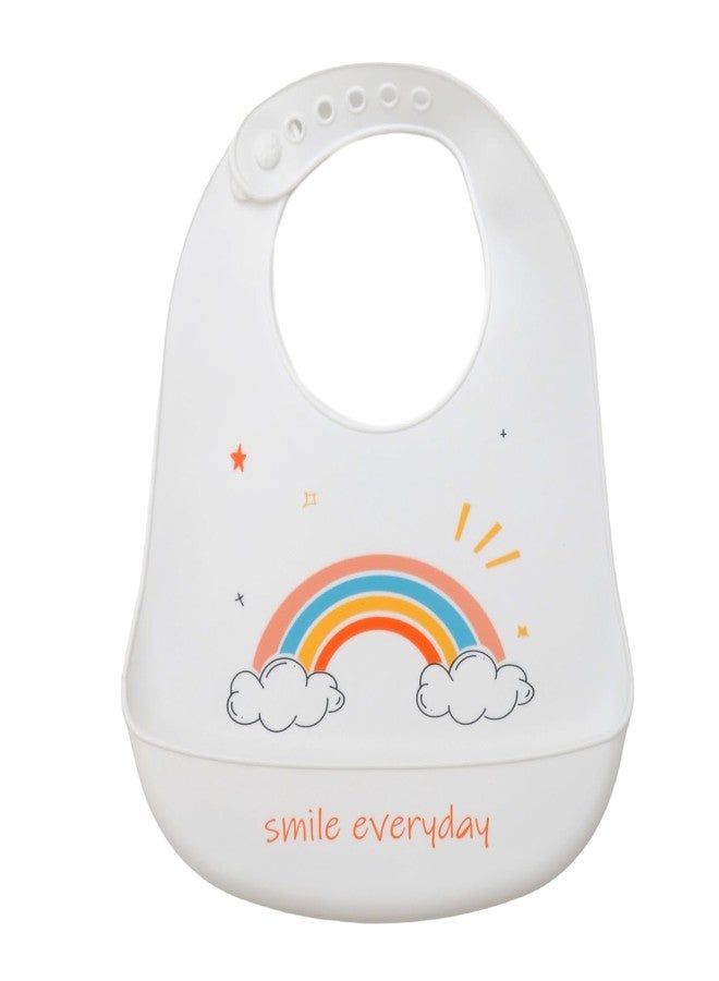 Yellow Bee Silicone Rainbow Print Bib with Crumb Catcher and Adjustable Closure for Girls, White, 6-36 Months - Image 1