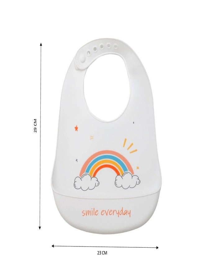 Yellow Bee Silicone Rainbow Print Bib with Crumb Catcher and Adjustable Closure for Girls, White, 6-36 Months - Image 5