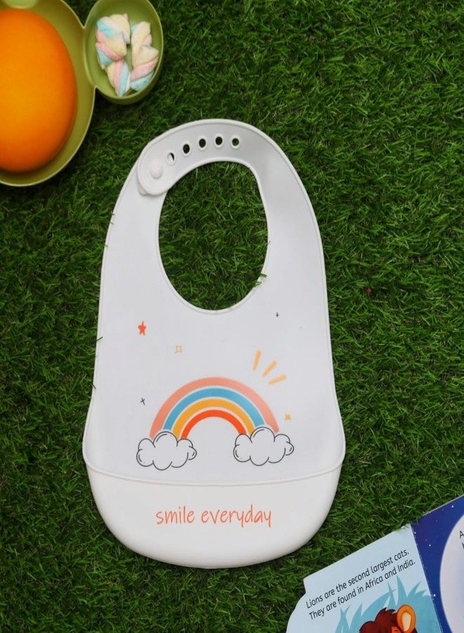 Yellow Bee Silicone Rainbow Print Bib with Crumb Catcher and Adjustable Closure for Girls, White, 6-36 Months - Image 2