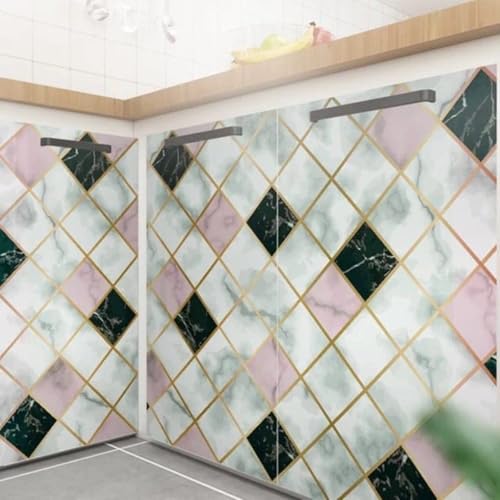 wall love Marble OilProof & Waterproof self-Adhesive Sheet Stickers Big Countertop Cabinet Furniture puja Room Kitchen,Home Sticker Wallpaper 60 x 200cm (Pink Black Block Wallpaper) - Image 3