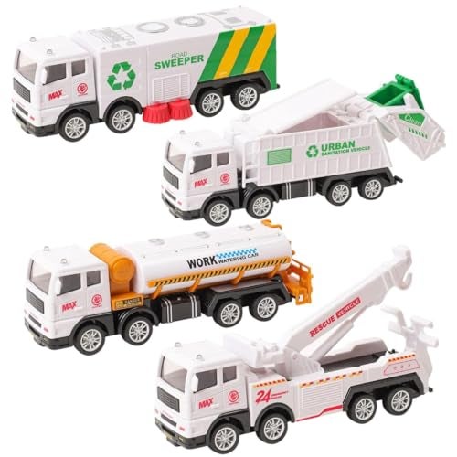 PLUSPOINT Garbage Truck Toy Vehicles Set 4 Pack Sanitation Model Recycle Trucks Water Tanker Playset Friction Power for Boys Age 3+ Toddlers Kids Holiday Birthday Gift(4pc Garbage Truck) - Image 1