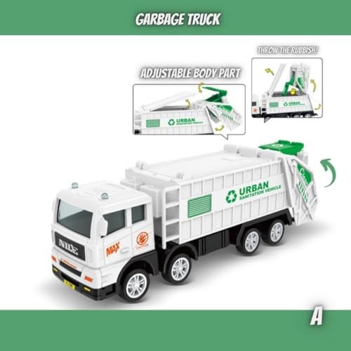 PLUSPOINT Garbage Truck Toy Vehicles Set 4 Pack Sanitation Model Recycle Trucks Water Tanker Playset Friction Power for Boys Age 3+ Toddlers Kids Holiday Birthday Gift(4pc Garbage Truck) - Image 3