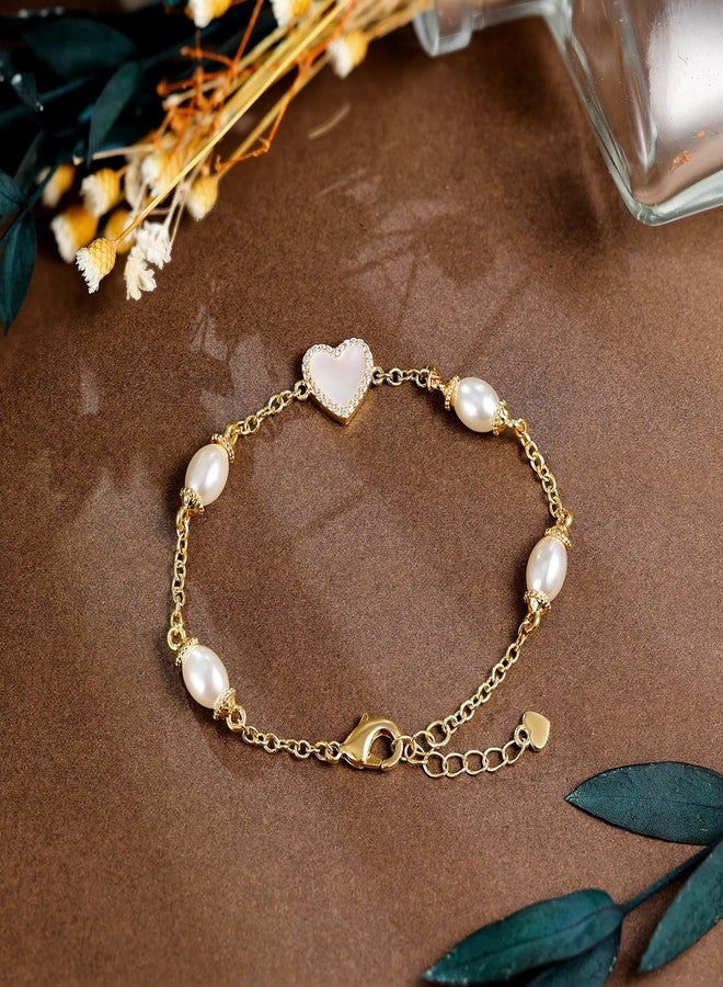 AiliFe Pearl Heart Bracelets for Women valentines Gift, Cubic Zirconic Shell Gold Plated Charm with 7+2 Inch Extension Chain (Shell Heart Bracelet) - Image 3