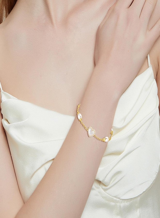 AiliFe Pearl Heart Bracelets for Women valentines Gift, Cubic Zirconic Shell Gold Plated Charm with 7+2 Inch Extension Chain (Shell Heart Bracelet) - Image 2