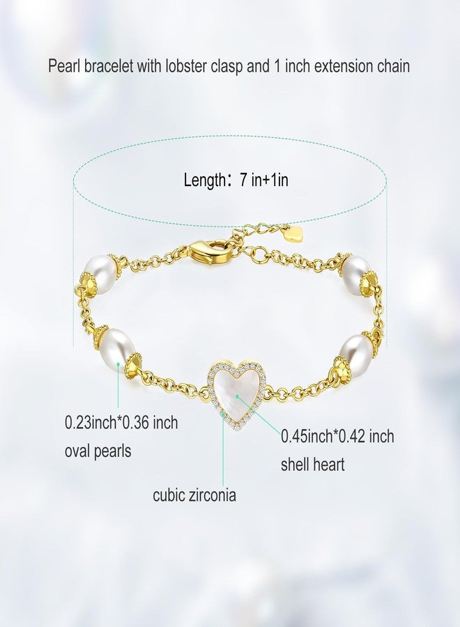 AiliFe Pearl Heart Bracelets for Women valentines Gift, Cubic Zirconic Shell Gold Plated Charm with 7+2 Inch Extension Chain (Shell Heart Bracelet) - Image 4