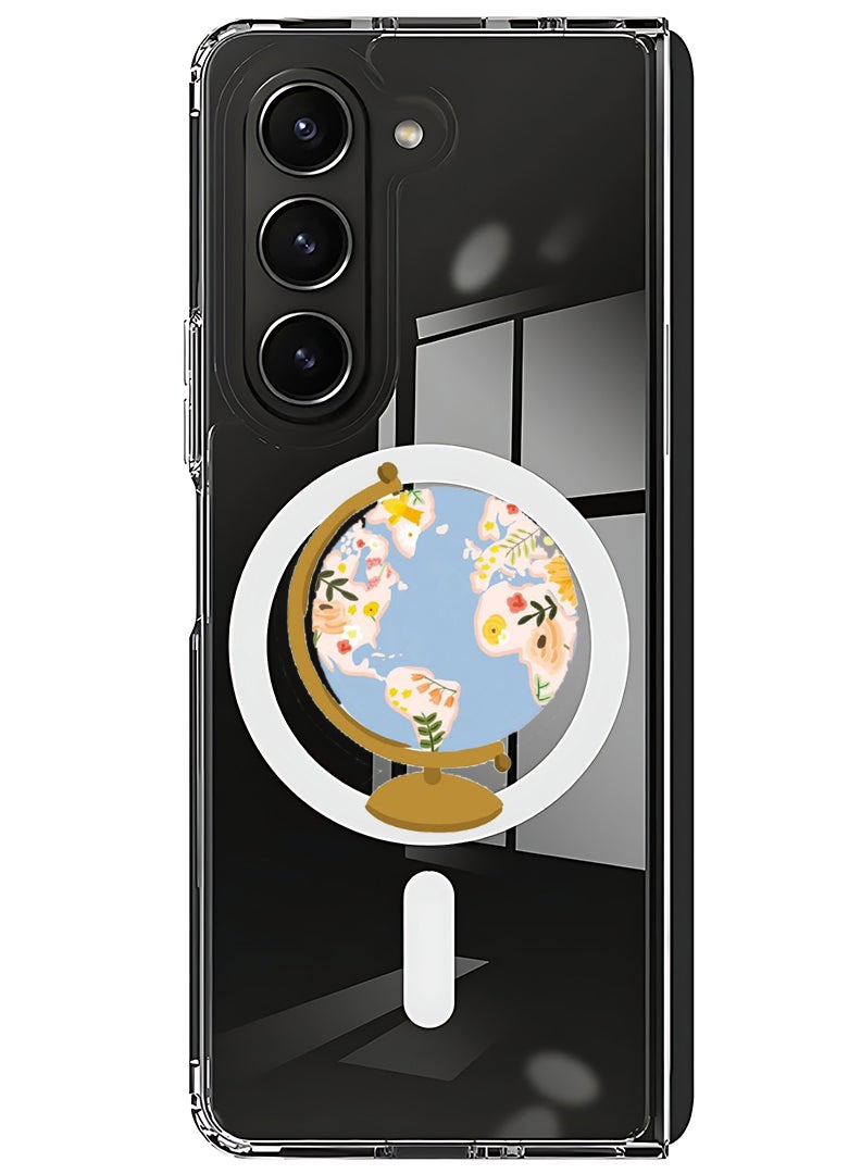 Theodor Magnetic Case for Samsung Galaxy Z Fold 5 Compatible with MagSafe Wireless Charging, Shockproof Phone Bumper Cover Globe - Image 1