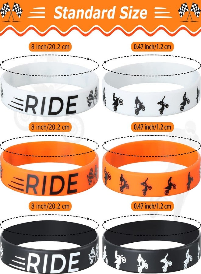 Mtlee 30 Pieces Dirt Bike Party Favors Rubber Bracelets Motocross Silicone Wristbands for Boys Birthday Motocross Game Party Supplies Presents Classroom Prizes Goodie Bag Stuffers, Orange Black White - Image 2