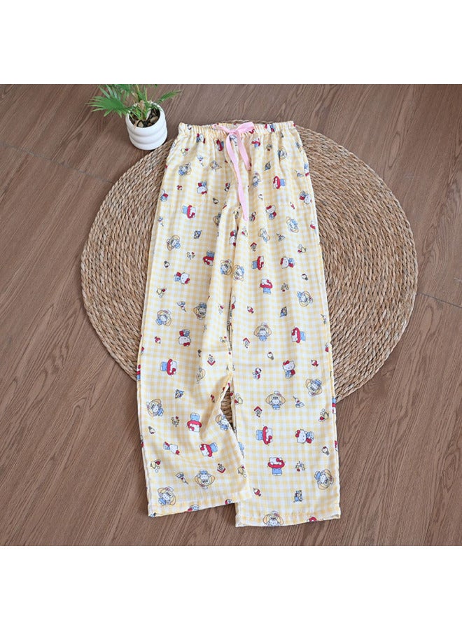 Summer New Arrival Pajama Pants Pink Cartoon Cat Print Loose Home Thin Cartoon Casual Trousers For Outer Wearing For Walking