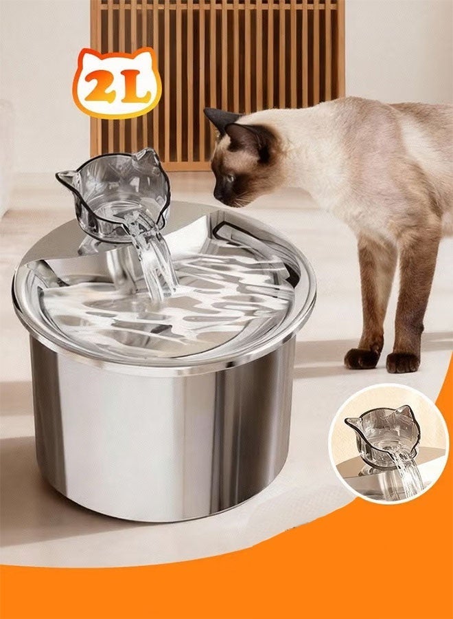 Ailily Stainless Steel Cat Fountain Cat Water Fountain Stainless Steel Pet Water Fountain Dog Water Dispenser for Cats and 2L capacity, Includes 2 Activated Carbon Filters, Automatic Drinking Bowl for Cats and Small Dogs - Image 3