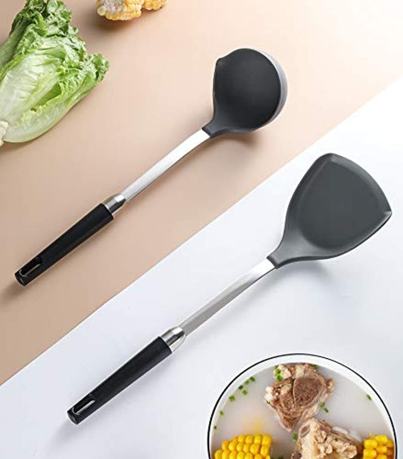 HEXONIQ HEXONIQ Silicone Large Ladle Spoons for Soup Non Stick Kitchen Utensils with High Heat Resistant BPA Free Perfect Kitchen Tools for Cooking Stirring Serving Soups Ladle  - Image 3
