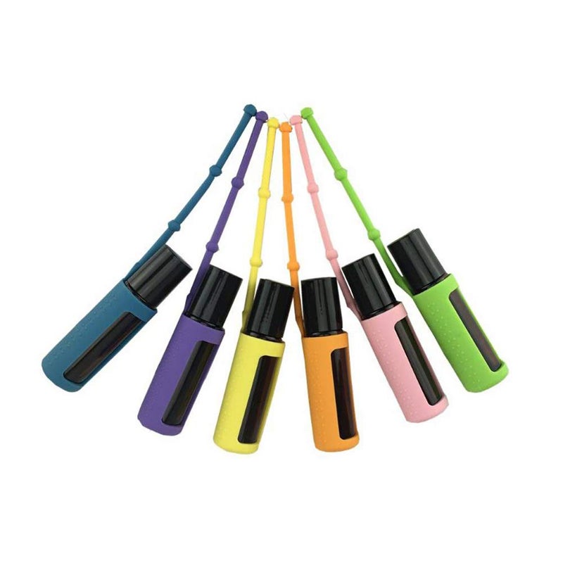 Natuworld 6 Pcs Silicone Roller Bottle Holder Sleeve Essential Oil Perfume Bottle Carrying Case Protector Travel Protective Cover Case Hang Rope 10ml Oil Bottle Color Random - Image 1