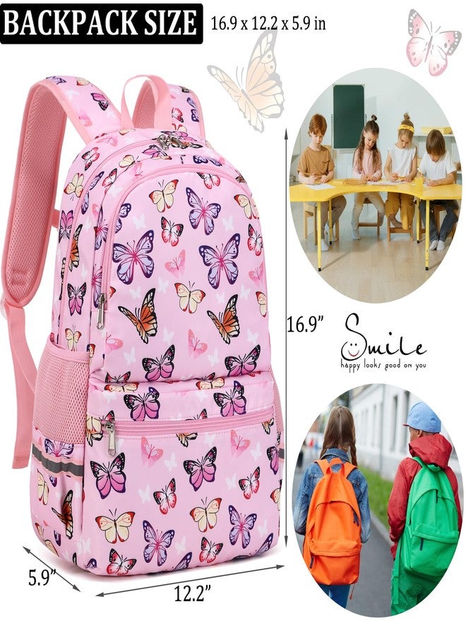 JIANYA Backpack for Girls and Boys Kids School Backpacks Bookbags Cute Lightweight, Butterfly Pink, 16.9 x 12.2 x 5.9 inches (Backpack) + 9.8 x 6.9 x 3.5 inches (Lunch Box), Elementary Teen Girls - Image 3