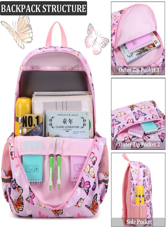 JIANYA Backpack for Girls and Boys Kids School Backpacks Bookbags Cute Lightweight, Butterfly Pink, 16.9 x 12.2 x 5.9 inches (Backpack) + 9.8 x 6.9 x 3.5 inches (Lunch Box), Elementary Teen Girls - Image 4